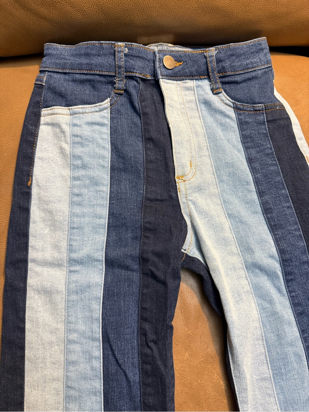 Women’s Two-Tone Blue Stripe Bootcut Jeans - Picture 3 of 6